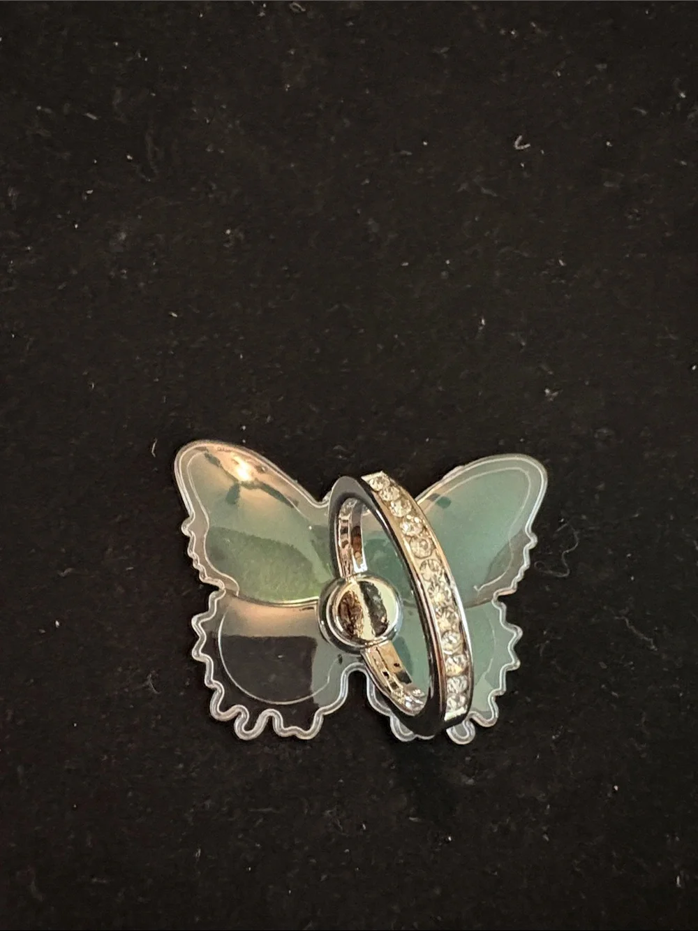 Silver Crystal Butterfly Phone Ring Holder - Silver
